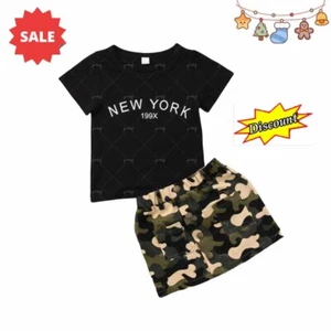 New Kids Baby Girls Short Sleeve T-shirt + Camo Skirt Set Summer Dress Outfits - Picture 1 of 8