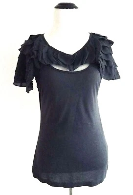 Top sin mangas elástico Deletta para mujer talla S gris con volantes  Foto 1 de 4