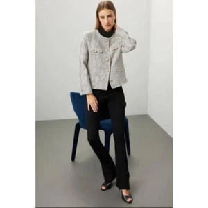 Derek Lam Collective Women's Jacket Blazer Size 42 Gray Tweed Button Front Wool - Picture 1 of 16