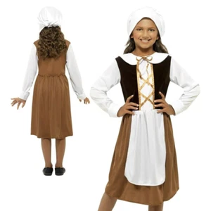 Niños Tudor Niña Disfraz Niñas Criada Medieval Elegante Libro de vestir Semana Conjunto Niños - Imagen 1 de 4