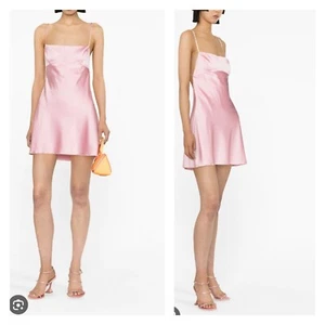 Danielle Guizio Womens Medium Light Pink Logo Mini Slip Dress Satin NWT Barbie - Picture 1 of 8