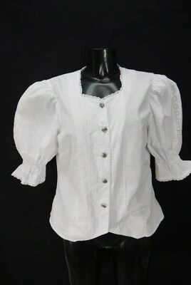Gr.44 Trachtenbluse weiß Bluse für Dirndl Alphorn mit Spitze TB10147 - Bild 1 von 4