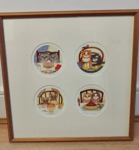 Gerahmte Linda Jane Smith Limited Edition Greedy Cats 4er Set signiert, Katzen fressen - Bild 1 von 10