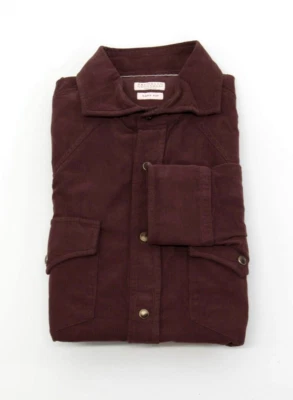 NUEVO CON ETIQUETAS $1150 Camisa Brunello Cucinelli Hombres Ajuste Fácil Pana A Presión Talla S A242 Foto 1 de 4