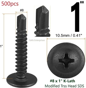 Modified Truss Head Self Drilling / Tapping Screws # 8 x 1" K-Lath Black (500) - Picture 1 of 7