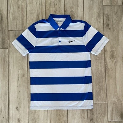 Nike Men's Victory Bold Stripe Golf Shirt Polo Blue White Small 725516 480 NEW