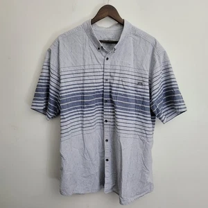 Ascend Mens Button Down Shirt 2XL Gray Blue Striped Short Sleeve Cotton Blend - Picture 1 of 7