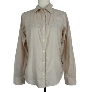 Patagonia Shirt Womens Size 10 Orange Stripe Organic Snap Front Outdoor Workwear - Picture 1 of 15