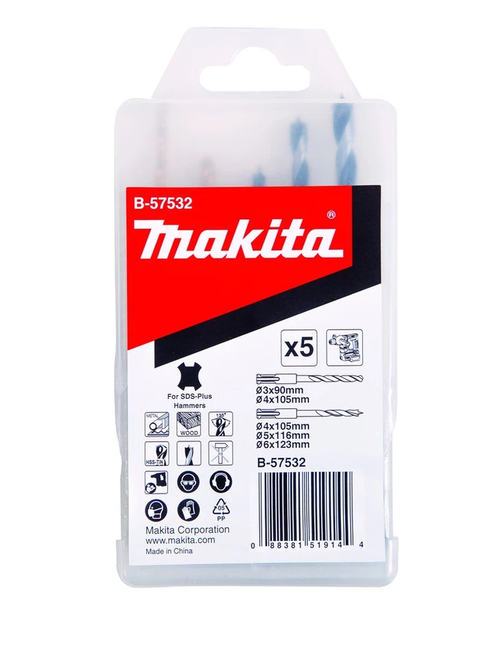 Makita B-57532 3-6mm SDSplus gambo trapano Pacco da 5