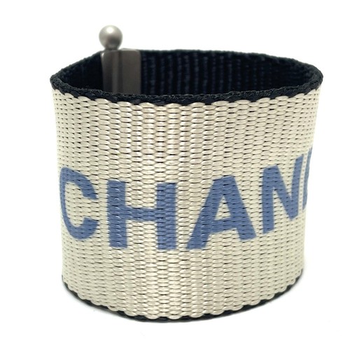 Bracciale Chanel Logo 99S Vintage Nylon Argento Blu 6.1 al Polso 