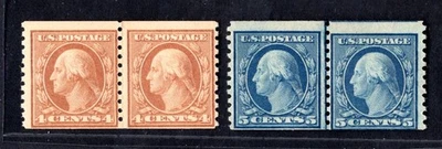 US 1917-1919 COIL LINE PAIRS SC. #495-496 #495 IS NEVER HINGED #496 LIGHT HINGE - Image 1 of 2