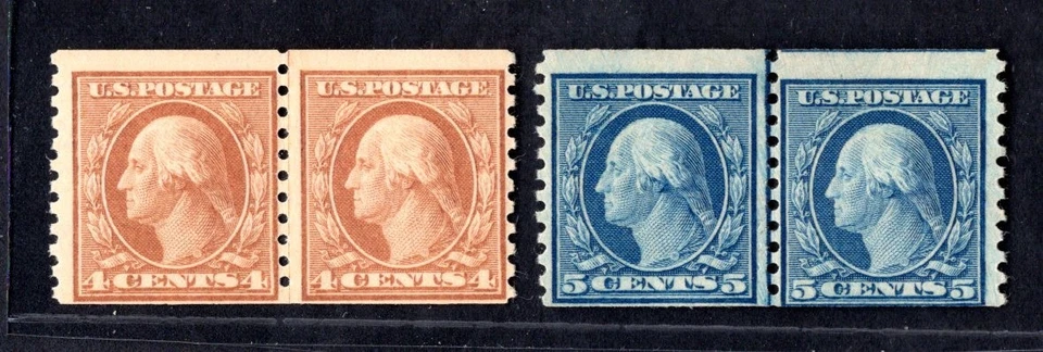 Pares de líneas de bobina de Estados Unidos 1917-1919 sc. #495-496 #495 NUNCA ESTÁ ARTICULADO #496 BISAGRA DE LUZ Foto 1 de 2