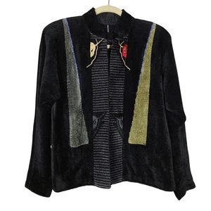 Mina Norton schwarze Samtjacke abstrakte Stickerei Damen Gr. L - Bild 1 von 5