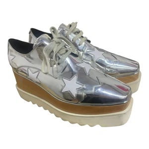 Stella McCartney Elyse Shoes Silver Star Metallic Faux Leather Platform Size 5 - Picture 1 of 8
