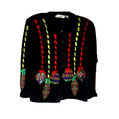 Vintage Design Options Wool Angora Christmas Cardigan Sweater Size Medium - Image 1 of 4