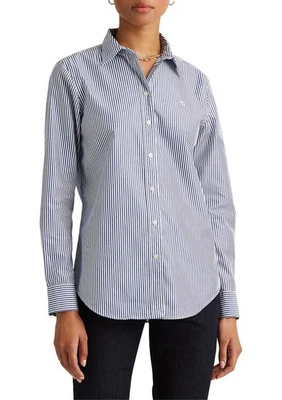 Lauren Ralph Lauren LRL Women XL Blue White Striped Non-Iron Button Up Shirt NWT - Image 1 of 4