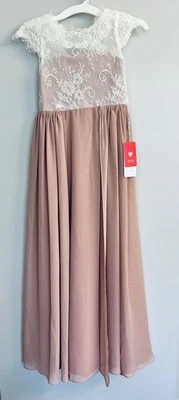 JJ House Unaltered Lace Satin Chiffon Junior Bridesmaid Dress Pink NWT SZ J10 - Image 1 of 4