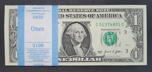 LOTE DE 100 BILLETES NUEVOS DE $1 DÓLAR SIN CIRCULAR BILLETES DE UN DÓLAR 2021 BEP STRAP - Imagen 1 de 11