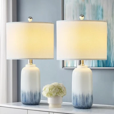 Juego de 2 Lámparas de Mesa de Cerámica Azul 24", Mesita de Noche Moderna Azul Costero... Foto 1 de 4