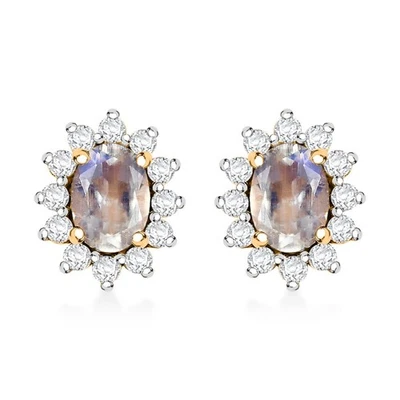 Piedra lunar arco iris Kuisa de 2,20 quilates y tachuelas de circón chapadas en plata de ley Vermeil Foto 1 de 4