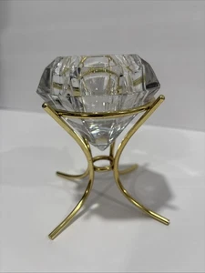 Candelabro PartyLite solitario cristal forma diamante votivo/tealight latón - Imagen 1 de 6