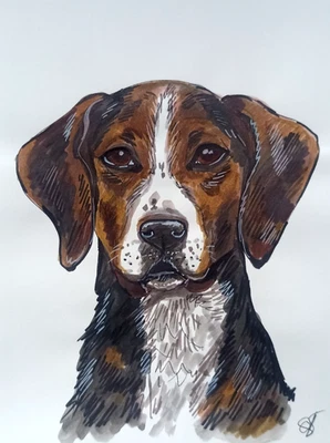 Retrato de perro Beagle pintura original pintado a mano arte animal 8x5,5"" Foto 1 de 3