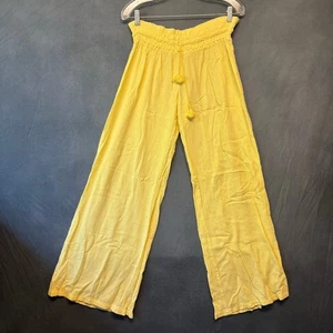 J. Crew Crinkle Linen Pants Resort Beachy Mellow Yellow Vacation Summer Wide Leg - Picture 1 of 9