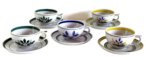 Arabia Finland Set de 5 Espresso Demitasse Taza Platillo Verde azulado Azul Blanco Amarillo - Imagen 1 de 11