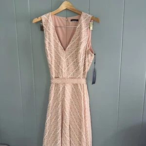NWT Tommy Hilfiger geometric embroidered mesh midi dress nude blush 14 $149 - Picture 1 of 12