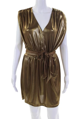 Платье цельнокроеное женское Halston Heritage с v-образным вырезом без рукавов подпоясанное металлик золото размер - Изображение 1 из 4