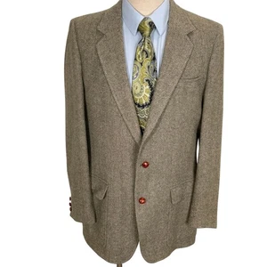 Man In Wool Blazer Men 43R Green Tan Herringbone Classic Menswear Wool Jacket - Picture 1 of 13