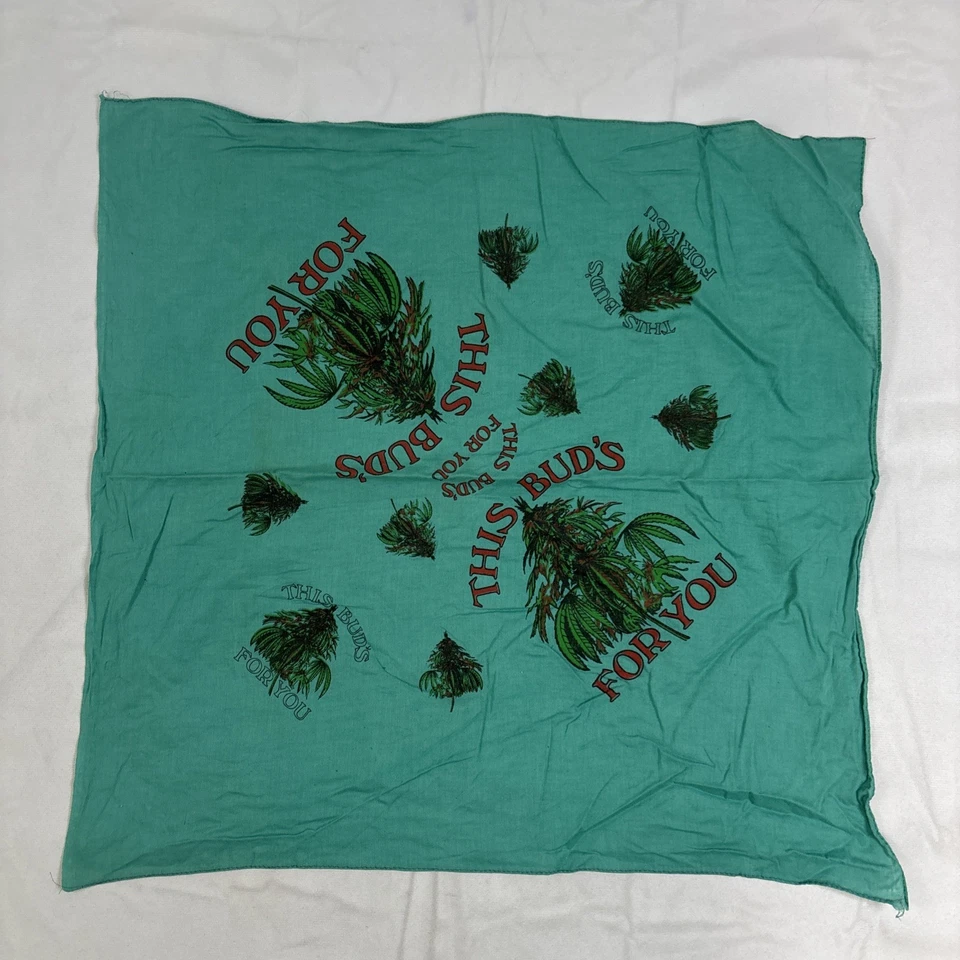 Vintage 80’s This Bud’s For You Cannibas Green Bandana21” By 21” — 第 1/4 张图片