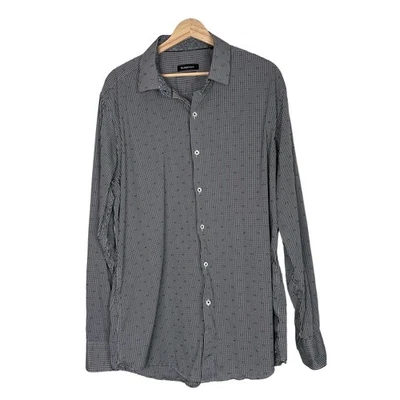 BUGATCHI Long Sleeve Button Up Shirt Mens 17.5/44 Black White Gingham Contrast - Image 1 of 4