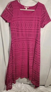 Vestido Dana Buchman Encaje Forrado MIDI Fucsia/Magenta Alto-bajo Barbiecore A0152 - Imagen 1 de 7