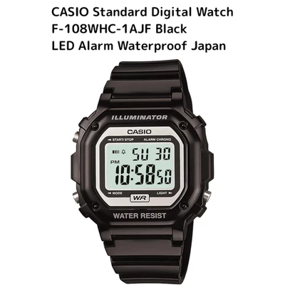 CASIO Standard Digital Watch F-108WHC-1AJF Black LED Alarm Waterproof Japan A - image 1 of 4