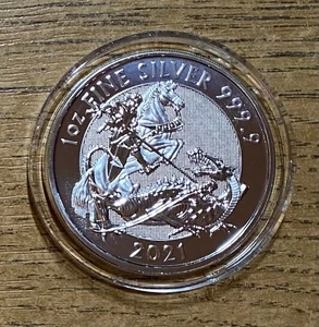 2021  GEORGE AND THE DRAGON  1oz  .999 SILVER 2 POUND COIN  THE VALIANT - Picture 1 of 2