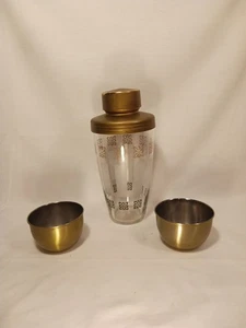 Vintage Atomic Cocktail Martini Shaker & 2 Tassen 50er MCM Libbey Glas Gänseblümchen Blume  - Bild 1 von 20