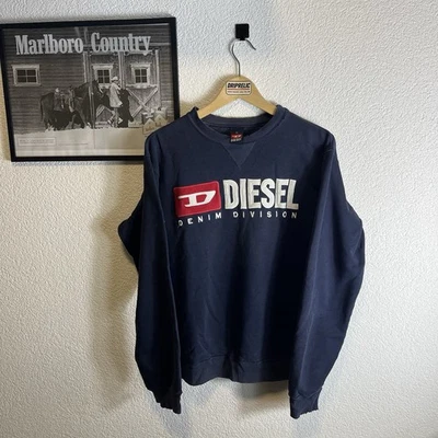 Y2K Diesel Denim Division Embroidered Logo Sweatshirt Blue Medium Rare - Image 1 of 4