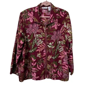 Blair Vtg Womens Sz XL P Maroon Floral Full Zip Lightweight Jacket Granny 90s - Picture 1 of 4