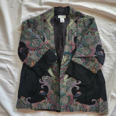 Abrigo Chaqueta Tapiz 100% Lana Soft Surroundings Boho Paisley Frente Abierto Talla M Foto 1 de 4