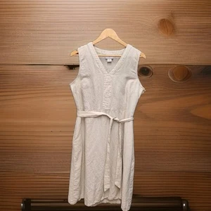 Liz Claiborne A-Line Linen Cotton Dress Oatmeal Pockets Size Medium  - Picture 1 of 9