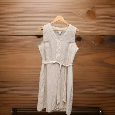 Liz Claiborne A-Line Linen Cotton Dress Oatmeal Pockets Size Medium  - Image 1 of 4