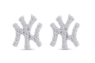 Brincos masculinos Yankee de prata esterlina corte redondo simulado diamante - Imagem 1 de 4
