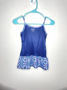 Sled Esteem Sheer Layering Tank Top Girls Size Small 7-8 Blue Floral Sleeveless - Picture 1 of 4