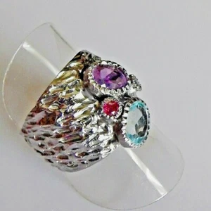Blautopas Amethyst Rubin Saphir Ring 925 Black Rhodium 17,8 mm 56 - Bild 1 von 5