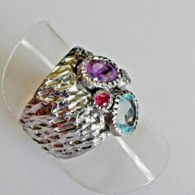 Blautopas Amethyst Rubin Saphir Ring 925 Black Rhodium 17,8 mm 56 - Bild 1 von 4