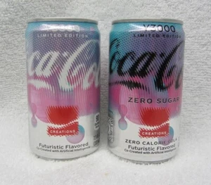 2 EMPTY Collector Coca Cola Y3000 Cans 7.5 oz Zero & Reg Futuristic Flavored - Picture 1 of 2