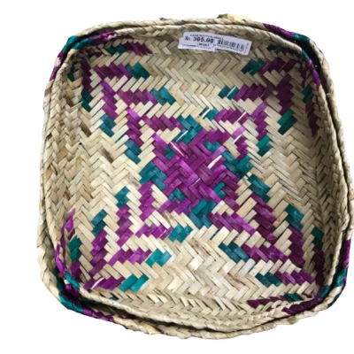 Woven Reed Leaf Basket Wicker Eco Friendly 100%Natural Ceylon Colorful Hand Made - Image 1 of 4