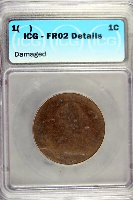 1( ) - ICG FR02 DETAILS (DAMAGED) Draped Bust Large Cent!!  #B18587 - Image 1 of 2
