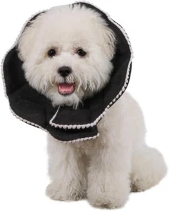 Soft Recovery Collar Adj'ble Cat-Small Dog Cone After Surgery Cute Black w/White - Picture 1 of 7